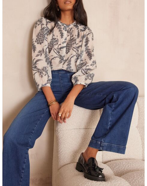 Blauwe saffierblouse met blauwe Jouy canvasprint