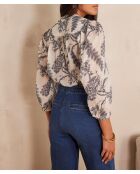 Blauwe saffierblouse met blauwe Jouy canvasprint