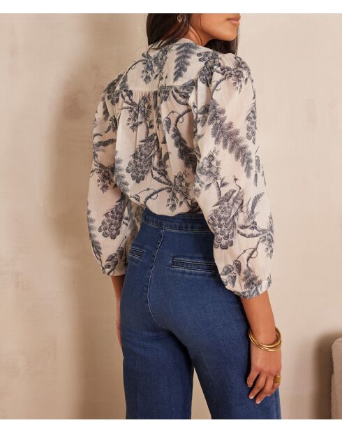 Blauwe saffierblouse met blauwe Jouy canvasprint