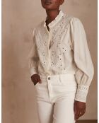 Bianca Bl ecrufarbene Stickbluse