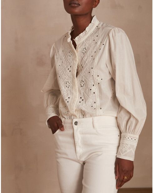 Bianca Bl ecrufarbene Stickbluse