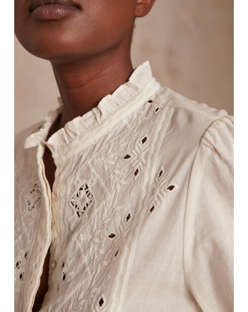 Bianca Bl ecrufarbene Stickbluse