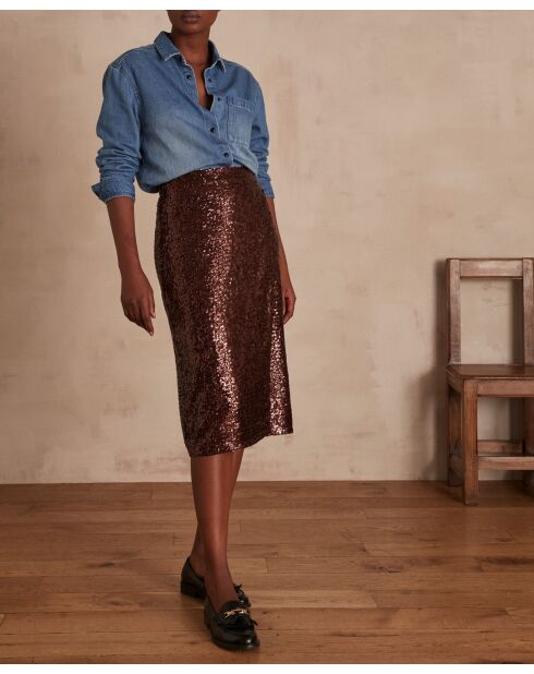 Beatrice J bordeauxrode rok met lovertjes