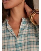 Belle Bl türkisfarbene karierte Bluse