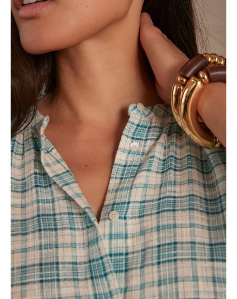 Belle Bl türkisfarbene karierte Bluse