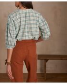 Belle Bl türkisfarbene karierte Bluse