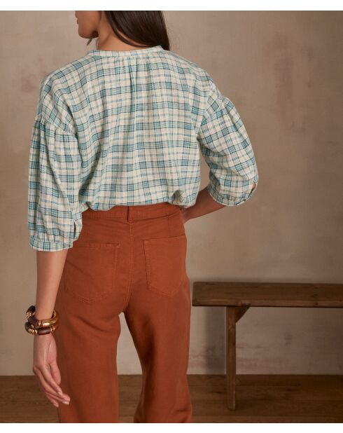 Belle Bl türkisfarbene karierte Bluse