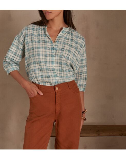 Belle Bl türkisfarbene karierte Bluse