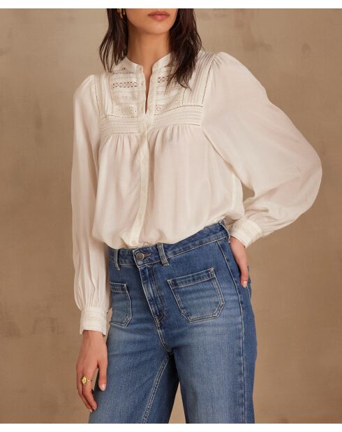 Phara Bl ecrufarbene Spitzenbluse