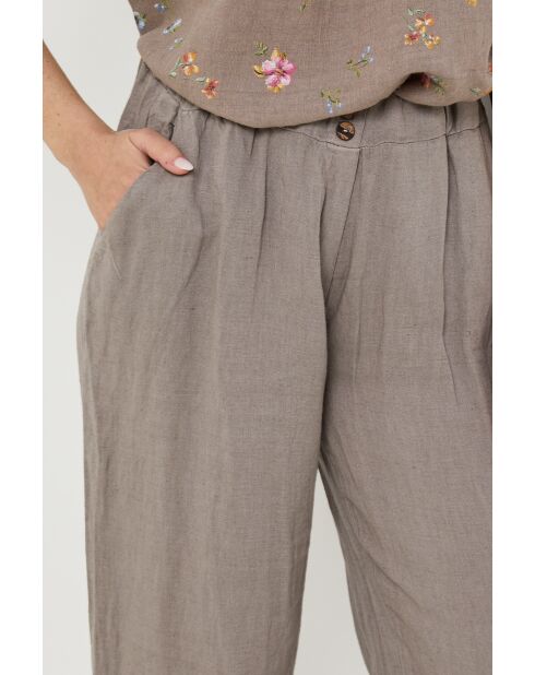 Taupefarbene Hose Zélie aus 100% Leinen