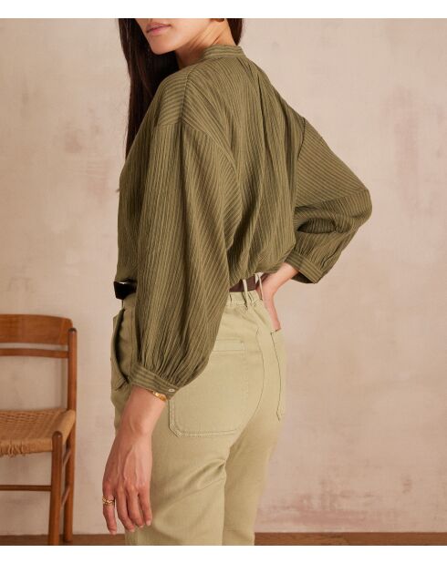 Sigrid Bl Khakifarbene Streifenbluse