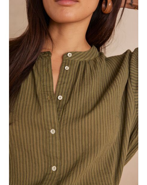 Sigrid Bl Khakifarbene Streifenbluse