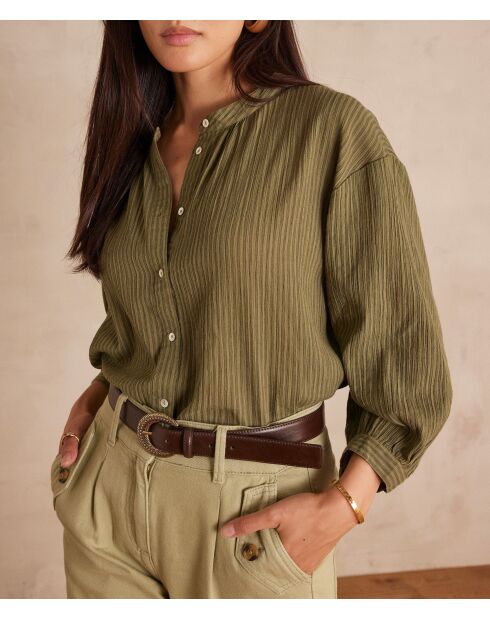 Sigrid Bl Khakifarbene Streifenbluse