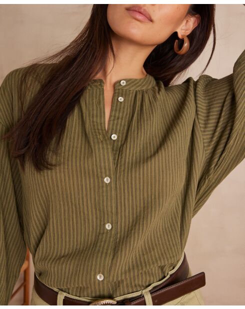 Sigrid Bl Khakifarbene Streifenbluse