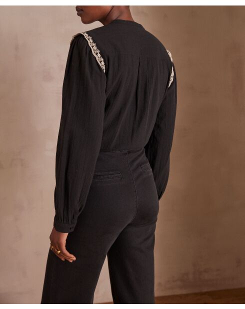 Phoebe Bl Schwarze bestickte Bluse