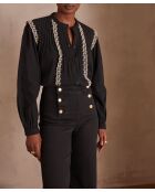 Phoebe Bl Schwarze bestickte Bluse