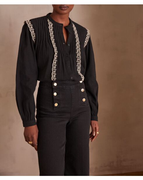 Phoebe Bl Schwarze bestickte Bluse