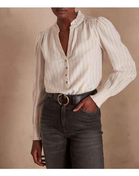 Briane Bl ecrufarbene Streifenbluse