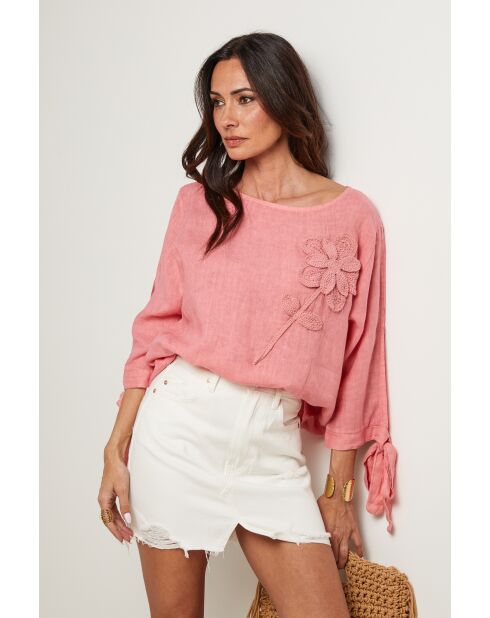 Top Daphné 100% Lin corail