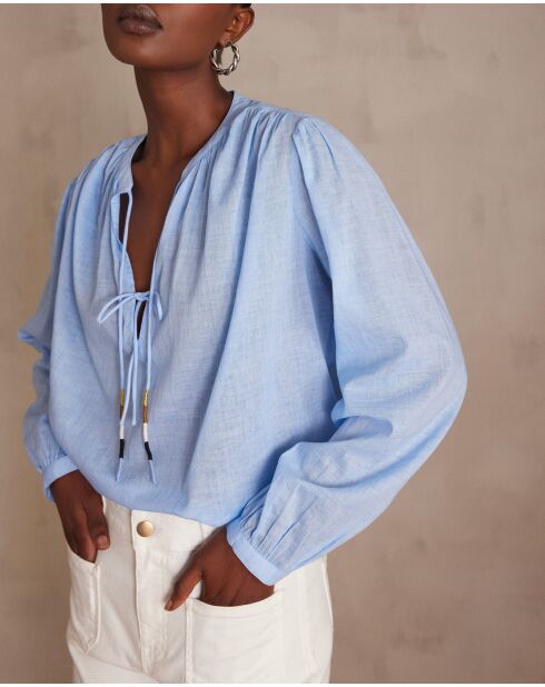 Bl Uni himmelblaue Schmetterlingsbluse