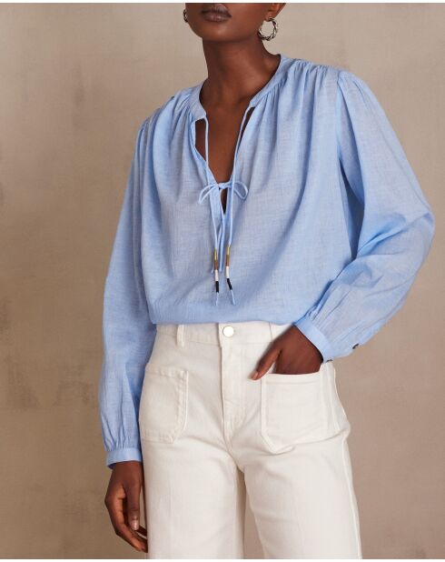 Bl Uni himmelblaue Schmetterlingsbluse