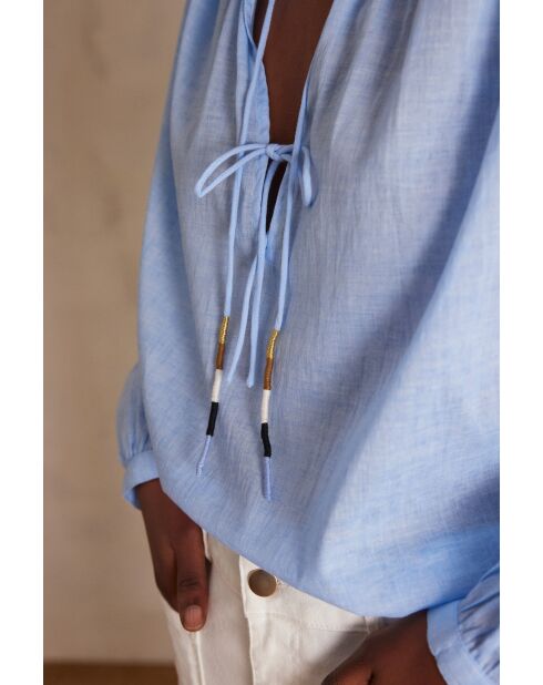 Bl Uni himmelblaue Schmetterlingsbluse