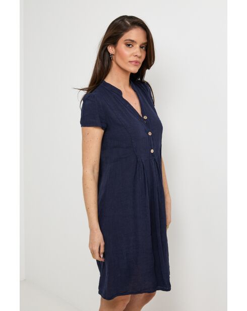 Ysé marineblauwe jurk van 100% linnen