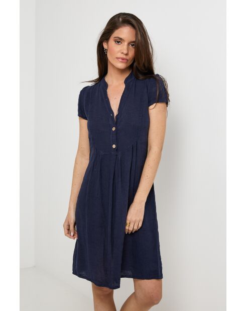 Ysé marineblauwe jurk van 100% linnen