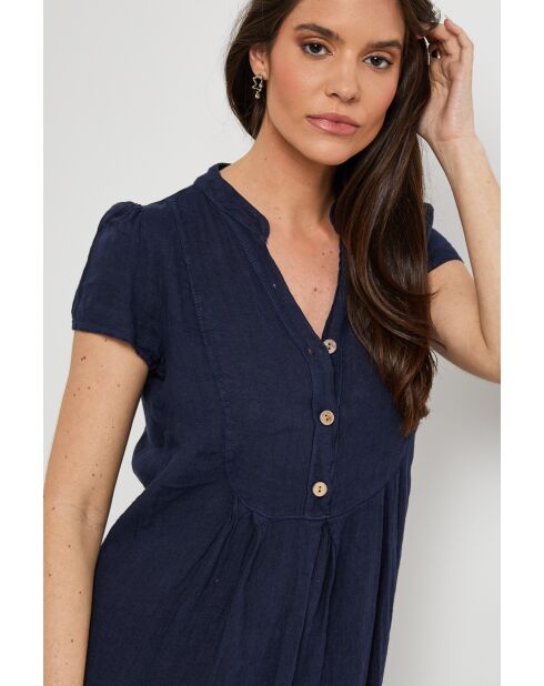 Ysé marineblauwe jurk van 100% linnen