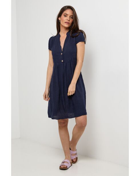 Ysé marineblauwe jurk van 100% linnen