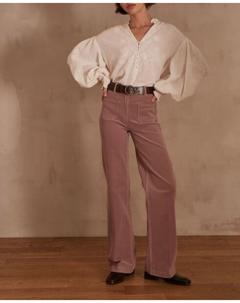 Luna P donkerroze fluwelen broek