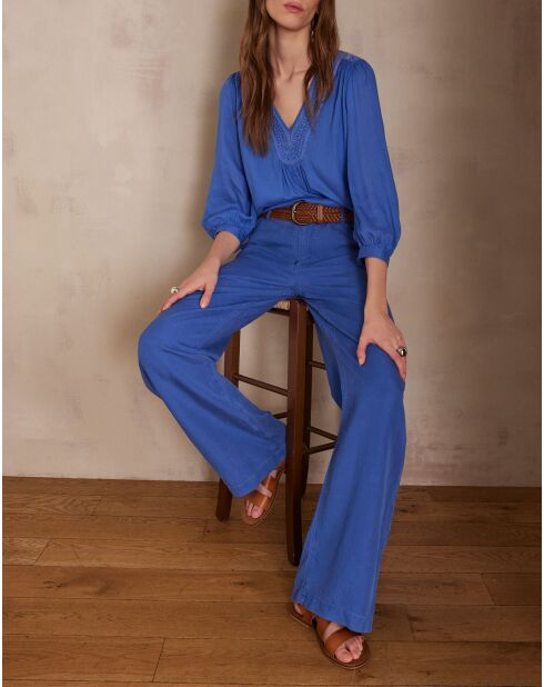Sandy Bis Wide Leg blauwe broek