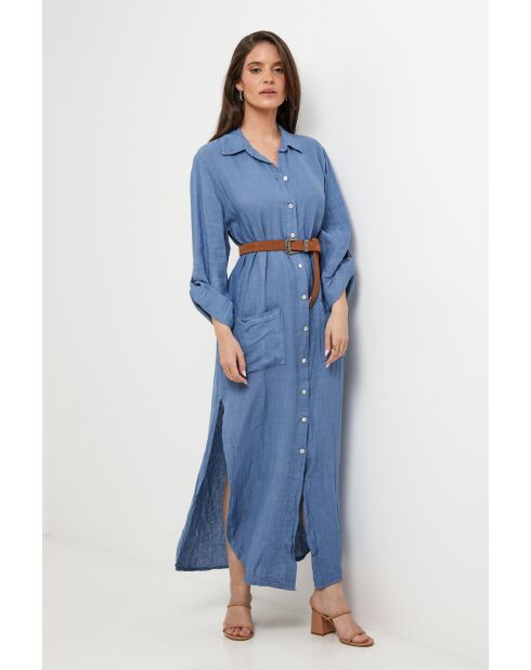 Sélène jurk van 100% indigolinnen