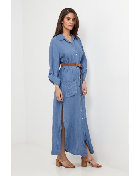 Sélène jurk van 100% indigolinnen