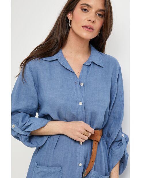 Sélène jurk van 100% indigolinnen