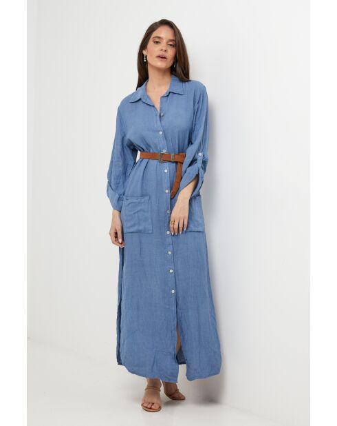 Sélène jurk van 100% indigolinnen