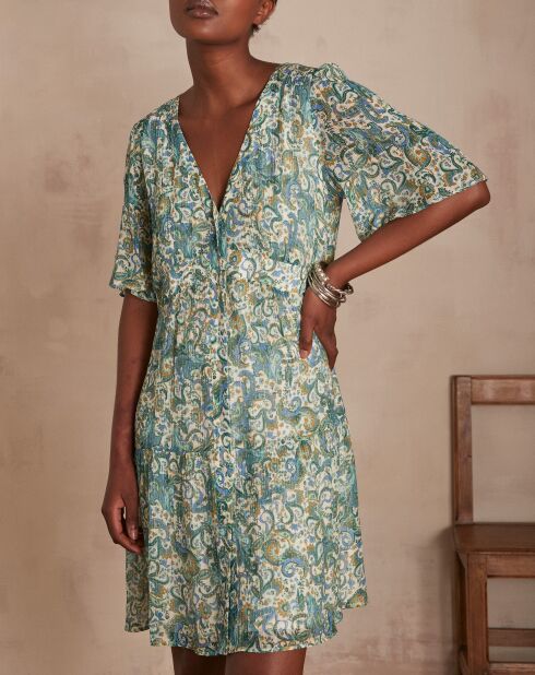 Melba R Imp Lurex-Petrolkleid