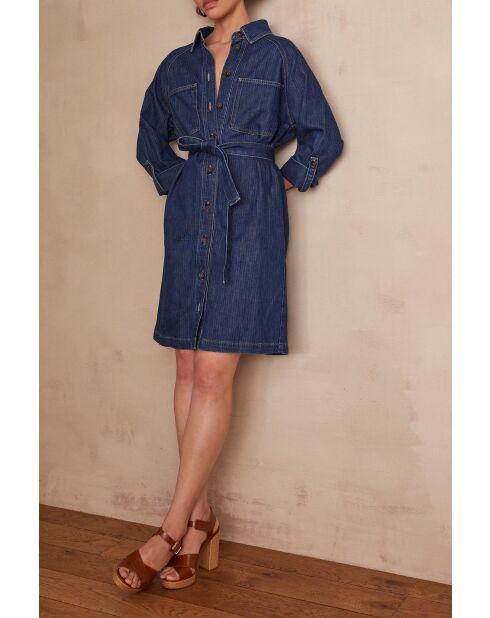 Lilou R dunkles indigofarbenes Jeanskleid