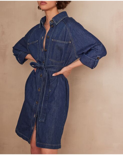 Lilou R dunkles indigofarbenes Jeanskleid