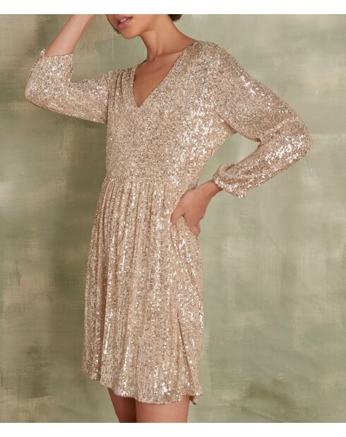 Clara R crèmekleurige jurk met lovertjes