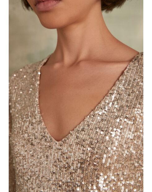 Clara R crèmekleurige jurk met lovertjes