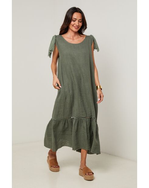 Robe Sohana 100% Lin kaki