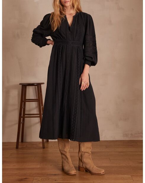 Lucilia R schwarzes besticktes Kleid