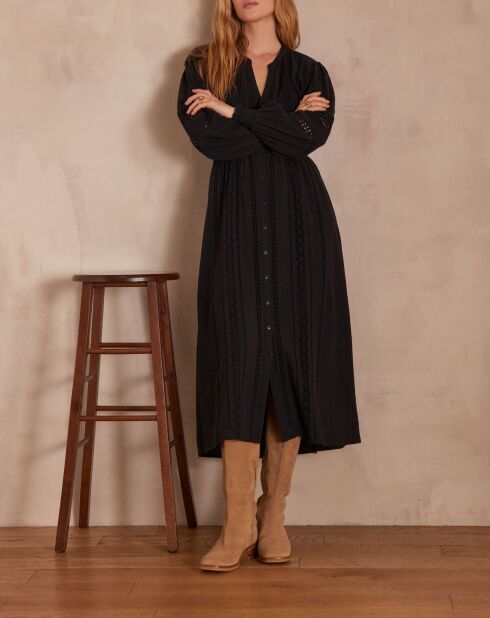 Lucilia R schwarzes besticktes Kleid