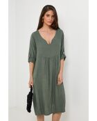 Kaki jurk van 100% linnen Léana