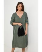 Kaki jurk van 100% linnen Léana