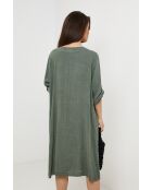 Kaki jurk van 100% linnen Léana