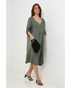 Kaki jurk van 100% linnen Léana