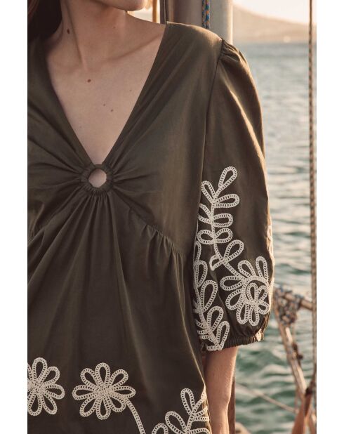 Alice R geborduurde kaki jurk