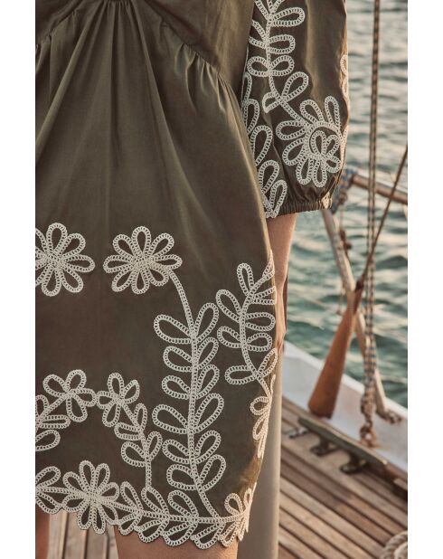 Alice R geborduurde kaki jurk